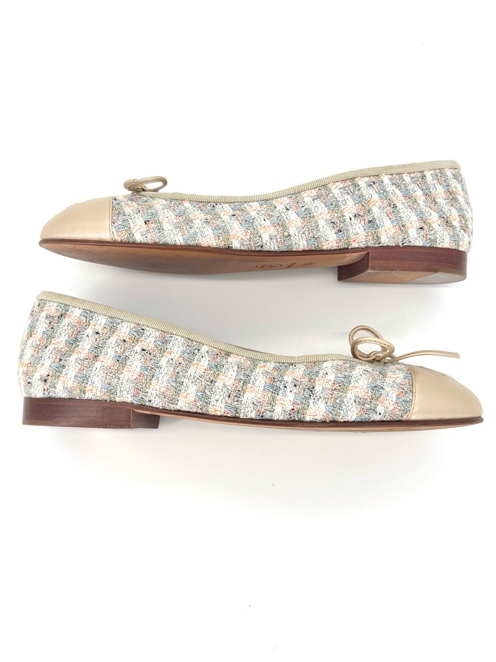 Chanel Tweed Cap Toe Bow CC Logo Ballerina Flats 36.5 - Picture 5 of 8